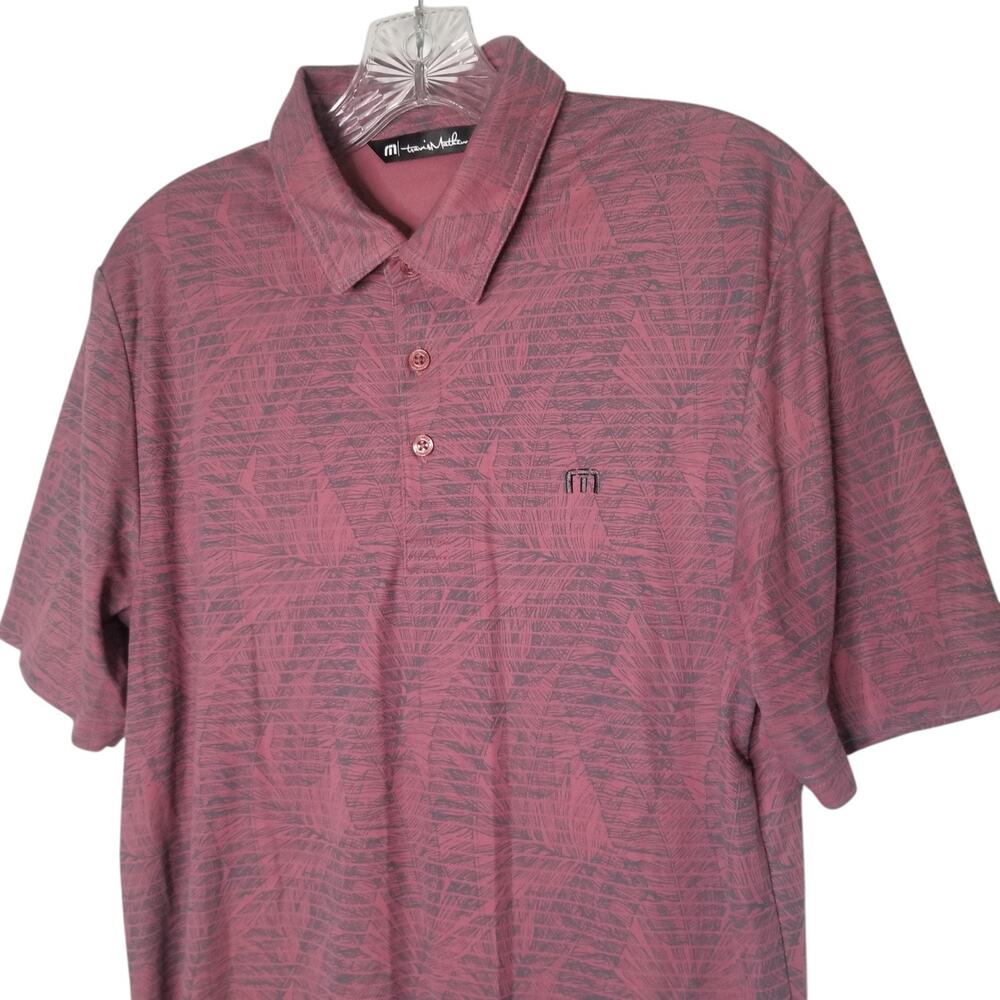 Travis Mathew Polo Shirt Medium Stripe Performance Golf Lightweight Red Gray